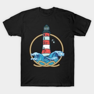 Lighthouse Sea Seagull Coast Water Shipping T-Shirt